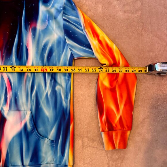 Fire & Ice Flame Print Hoodie • Men’s Large • Graphic Streetwear - Picture 3 of 5